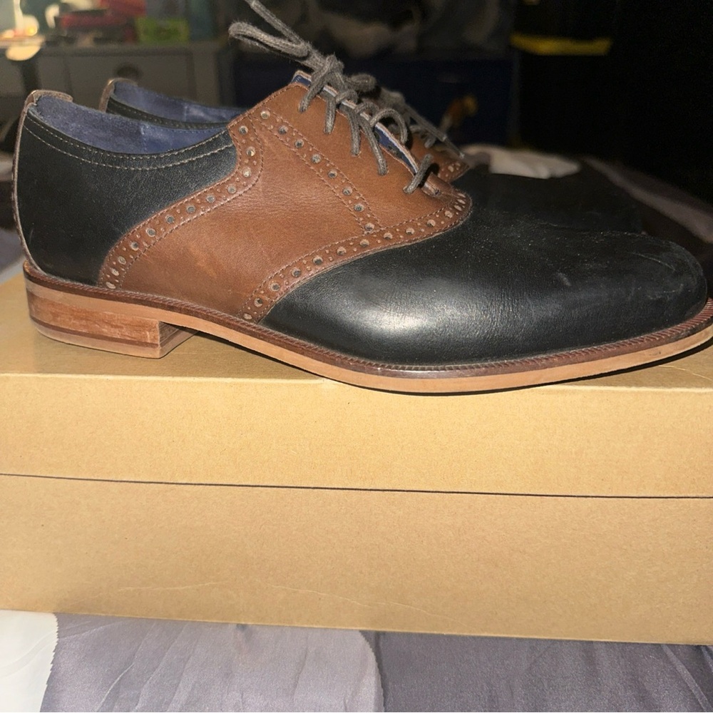 Cole Hann NYC 8 M Dress Shoes Leather Black Dark Brown Oxford Derby RBR Saddle
